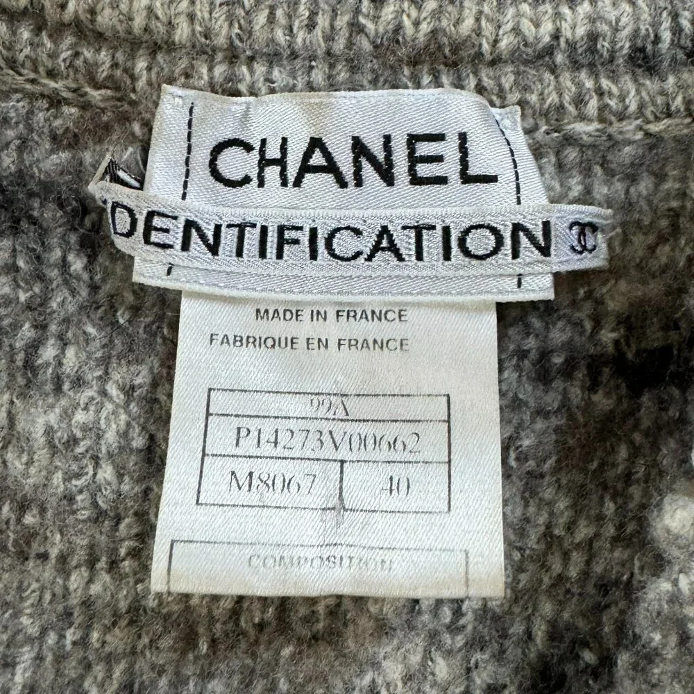Vintage Chanel 1999 Fall Runway Grey Wool Fringe Sweater - FR 40